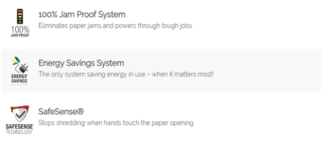Features of Powershred 485i 